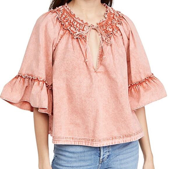 Free People Ainsley Denim Top in Rose Wash M - Picture 1 of 13